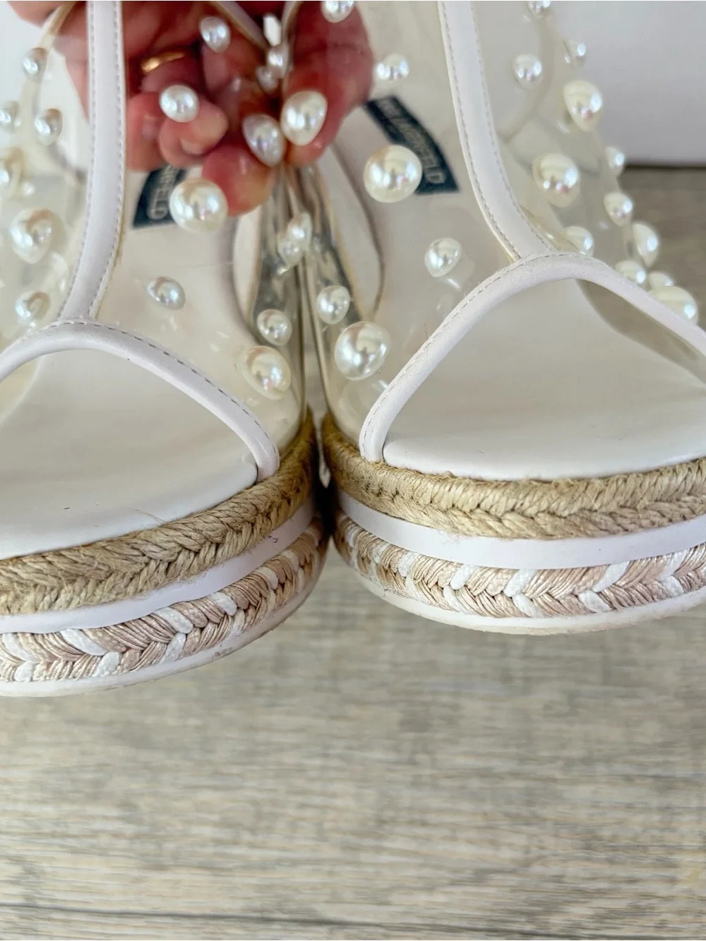 Karl Lagerfeld Paris Corissa wedge sandals Espadrilles Pearls Womens 36 6 White